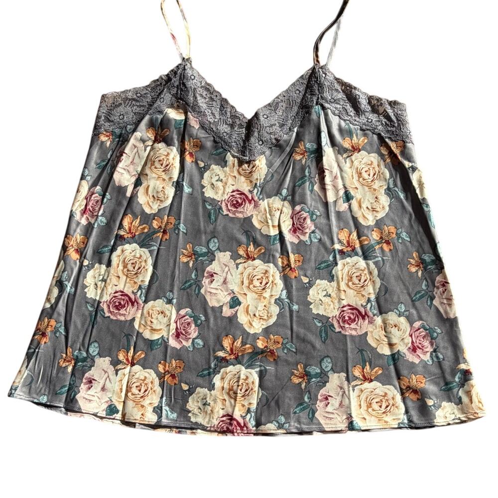 Flora Nikrooz Silky Gray Floral Pajama Set Sz M - Picture 2 of 12